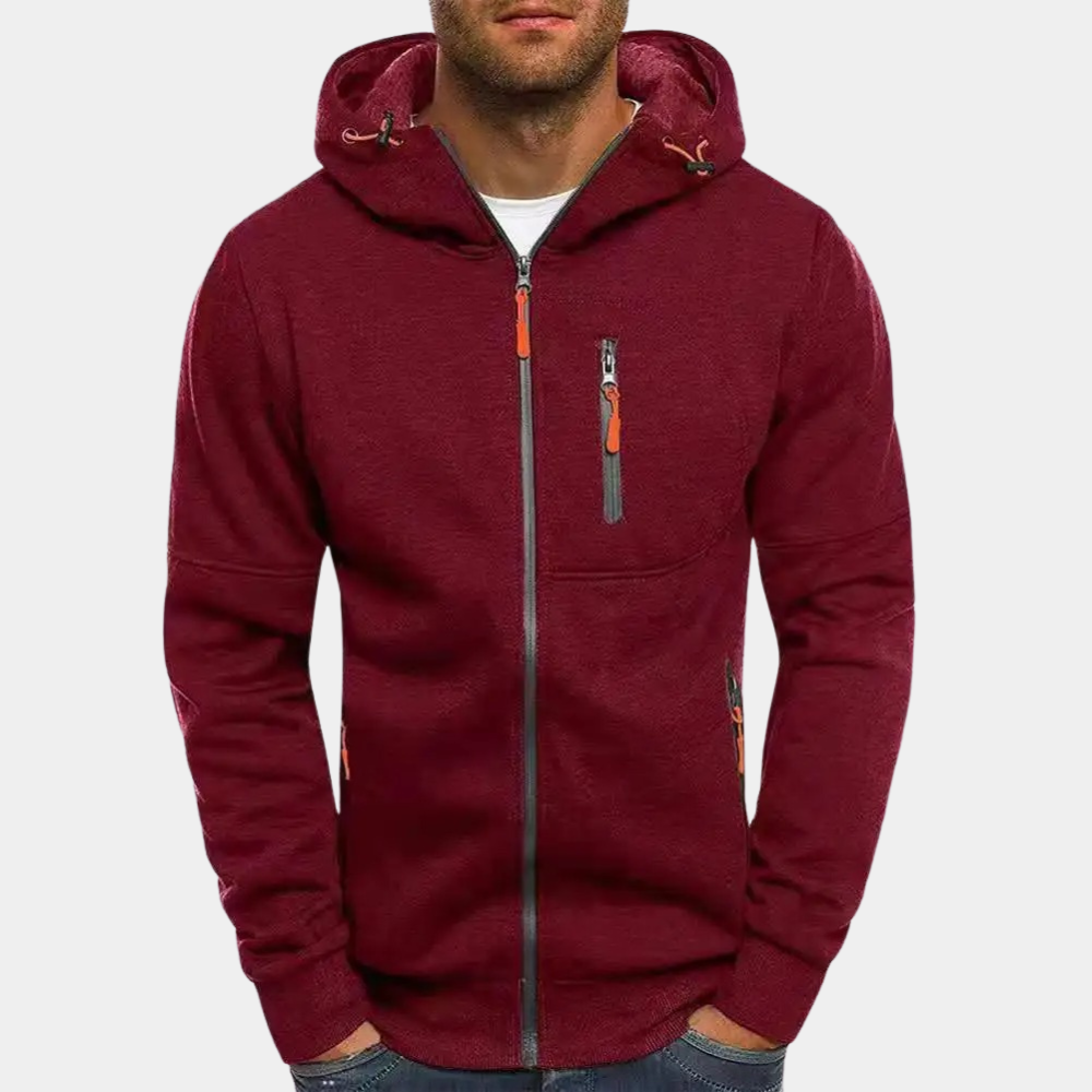 Hoodie homem com fecho de correr casual corte largo