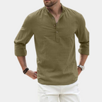 Camisa masculina manga longa casual gola Y padrão liso