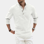 Camisa masculina manga longa casual gola Y padrão liso