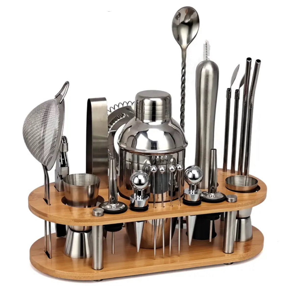 Kit de bartender profissional 23 peças com coqueteleira em aço inox