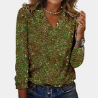 Blusa feminina com lantejoulas e decote V brilhante para festas e eventos especiais