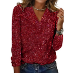 Blusa feminina com lantejoulas e decote V brilhante para festas e eventos especiais