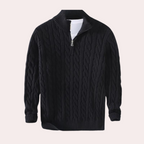Camisola homem tricô cabo quarter-zip com gola alta mock manga comprida