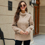 Camisola gola alta torcida tricot mulher corte relaxed
