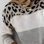 Camisola malha feminina color block padrão leopardo manga comprida