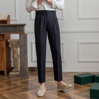 Calças masculinas plissadas cintura alta corte clássico elegante