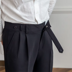 Calças masculinas plissadas cintura alta corte clássico elegante