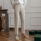 Calças masculinas plissadas cintura alta corte clássico elegante