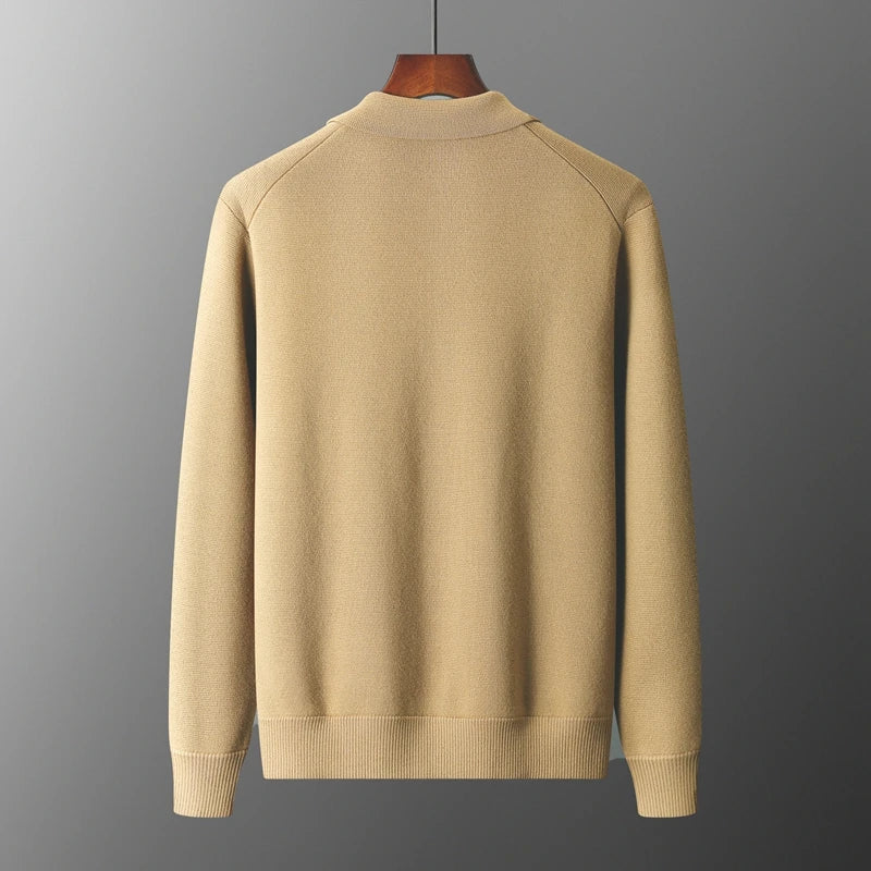 Cardigan homem botões gola manga longa em verde e camel