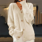 Cardigan feminino cashmere manga longa com botões em várias cores