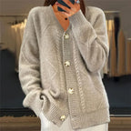 Cardigan feminino cashmere manga longa com botões em várias cores
