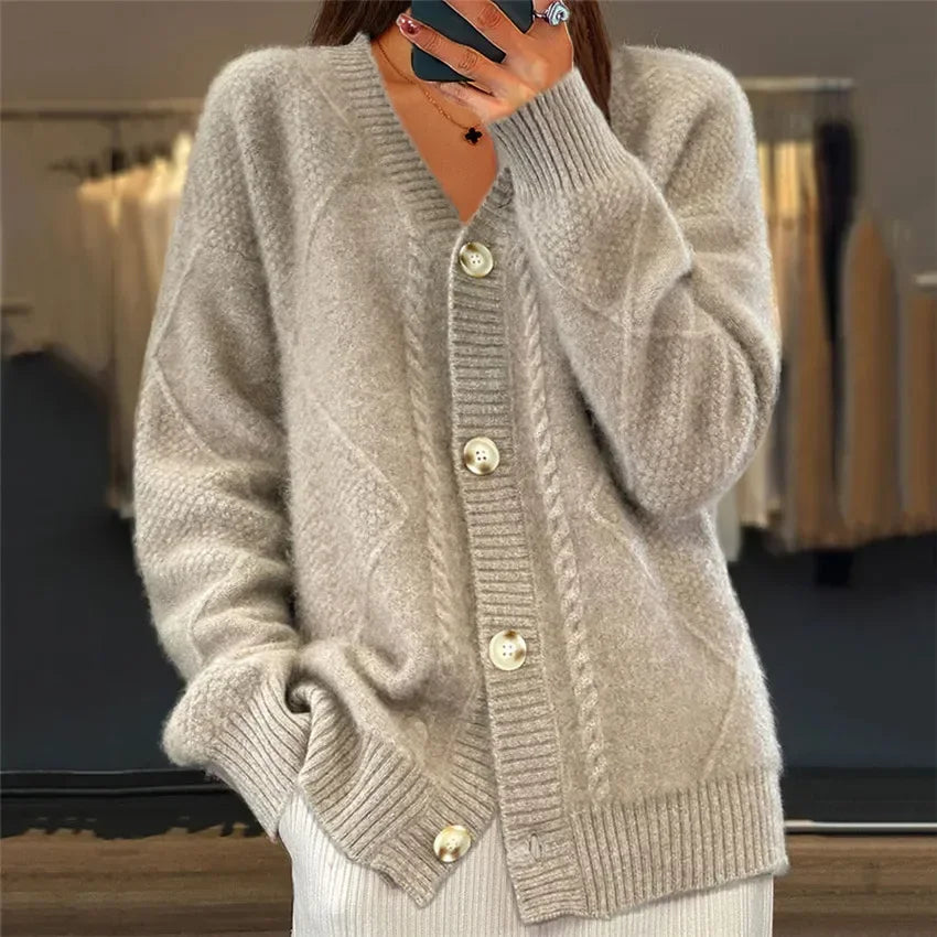 Cardigan feminino cashmere manga longa com botões em várias cores