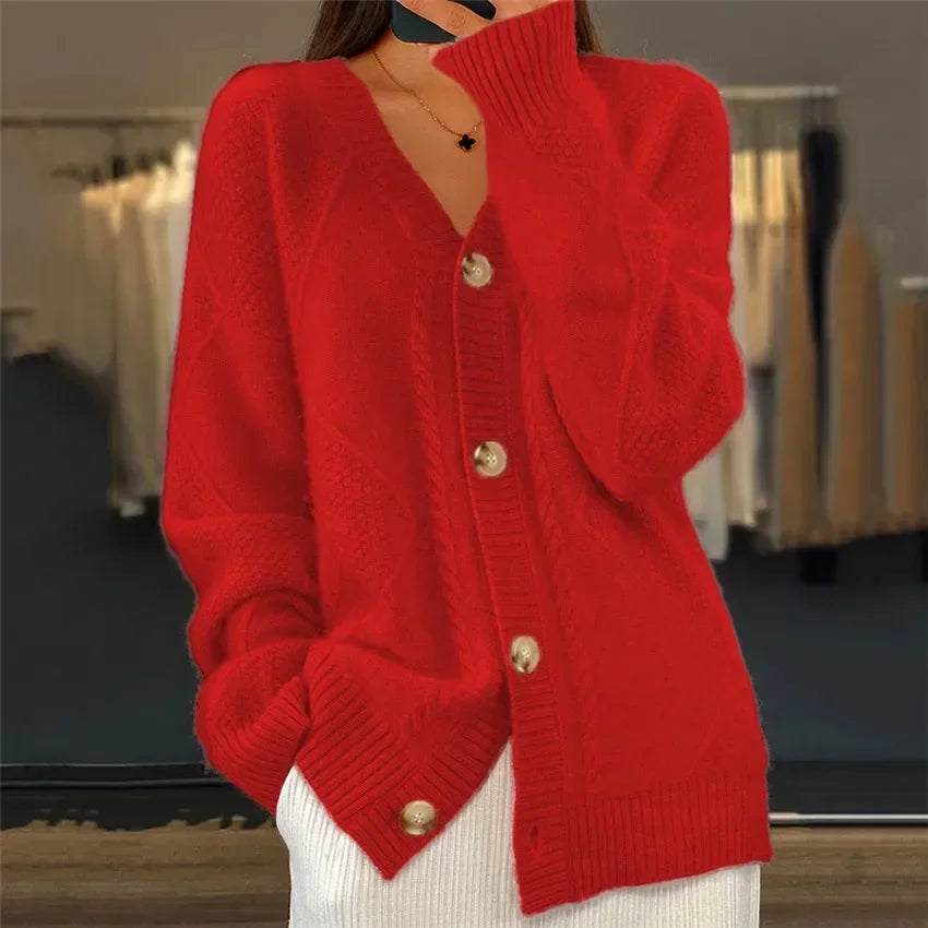 Cardigan feminino cashmere manga longa com botões em várias cores