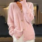 Cardigan feminino cashmere manga longa com botões em várias cores