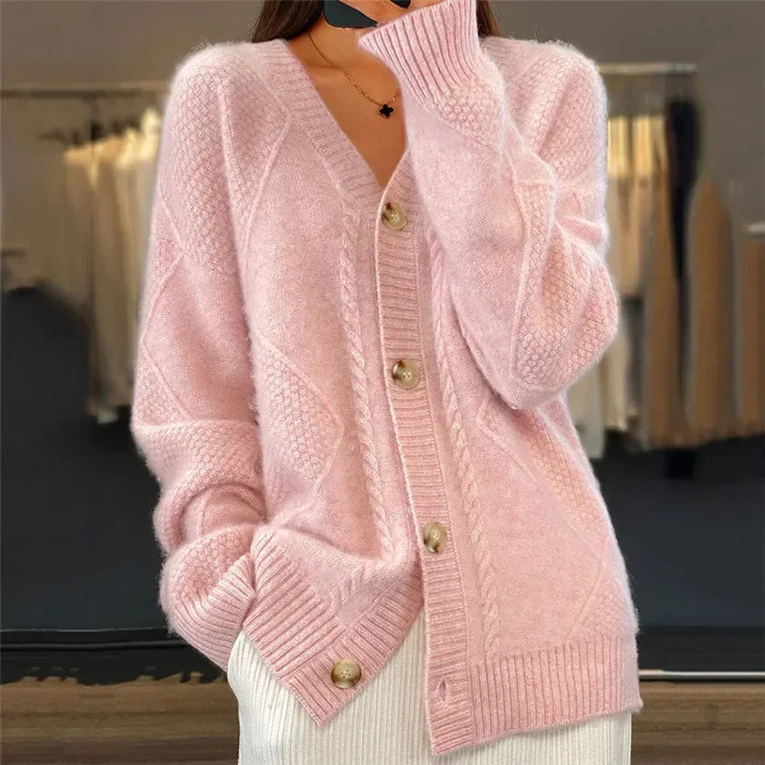 Cardigan feminino cashmere manga longa com botões em várias cores