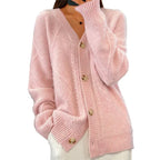 Cardigan feminino cashmere manga longa com botões em várias cores