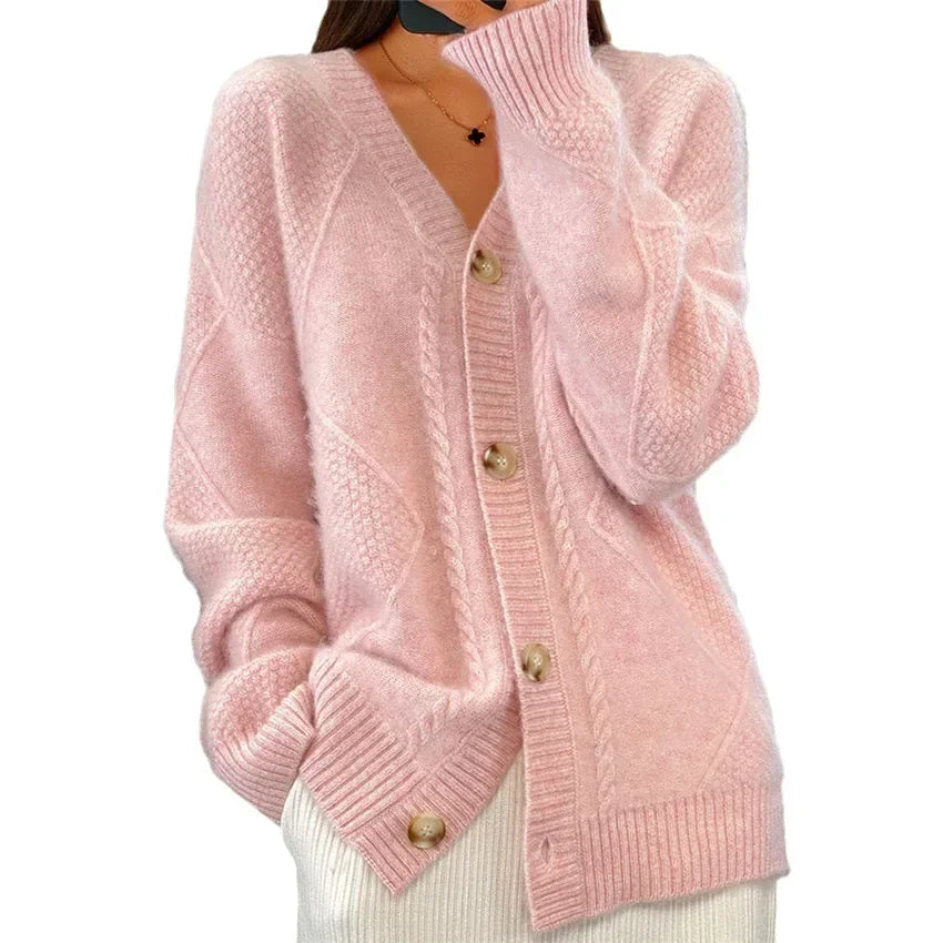 Cardigan feminino cashmere manga longa com botões em várias cores