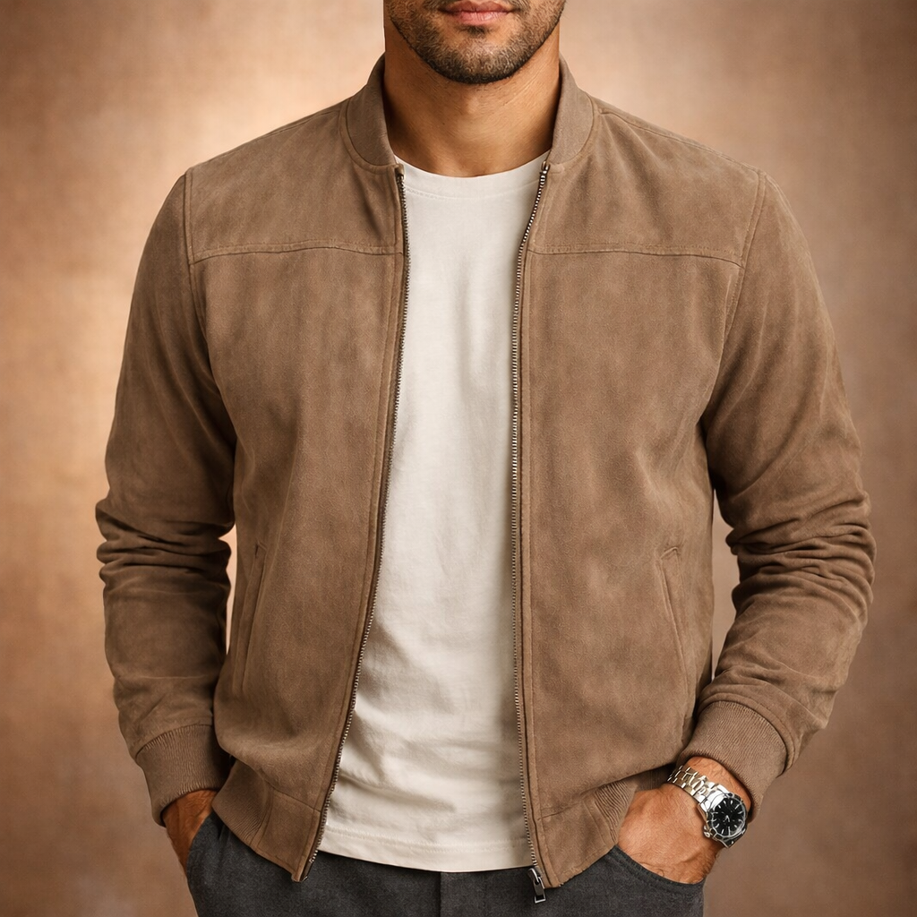 Bomber jacket camurça homem leve smart casual corte moderno