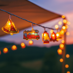 Luzes de camping LED guirlanda decorativa com motivos de tenda e caravana, branco quente