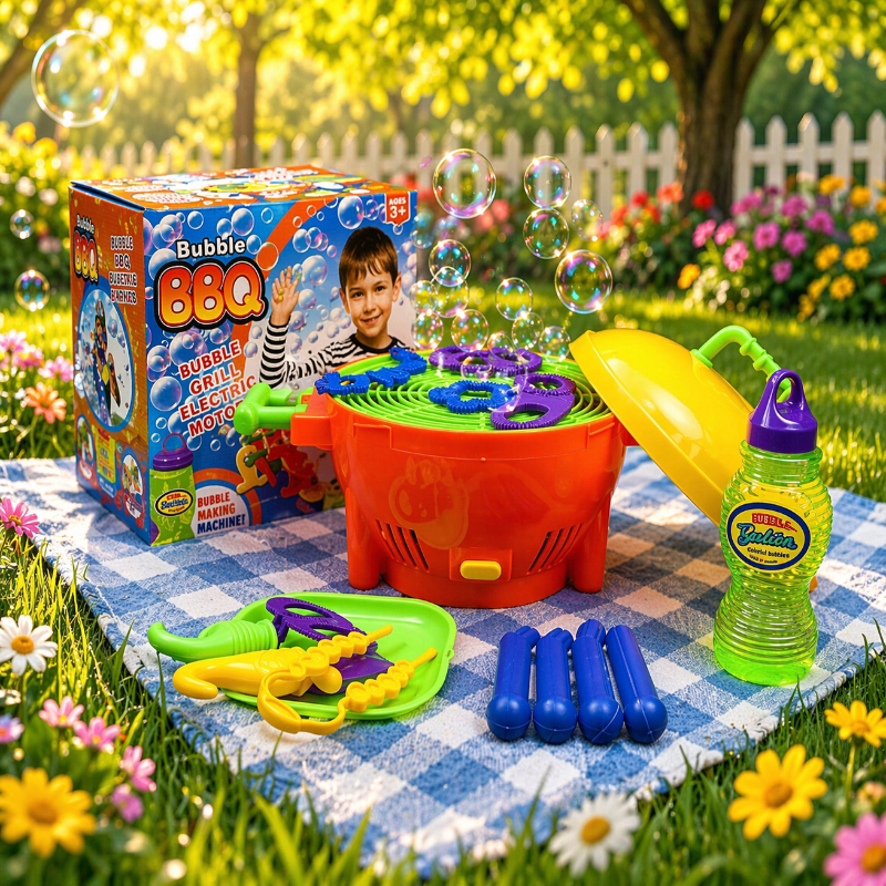 Máquina de bolhas BBQ brinquedo interativo elétrico para crianças exterior