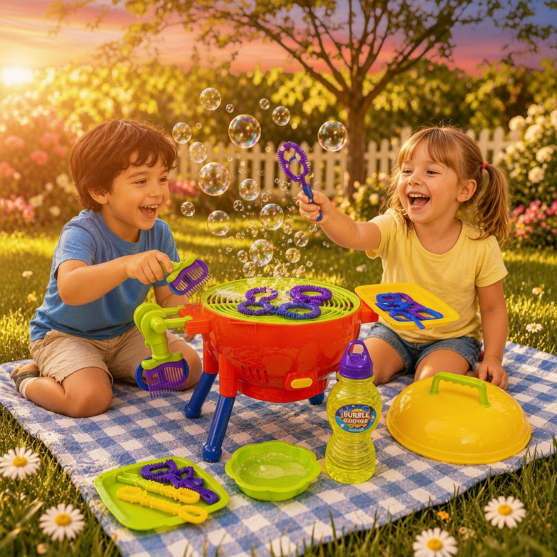 Máquina de bolhas BBQ brinquedo interativo elétrico para crianças exterior