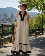 Vestido Longo Mulher com Volantes Gola Halter