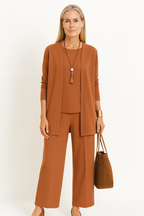 Conjunto feminino 3 peças colete calça e blusa corte elegante