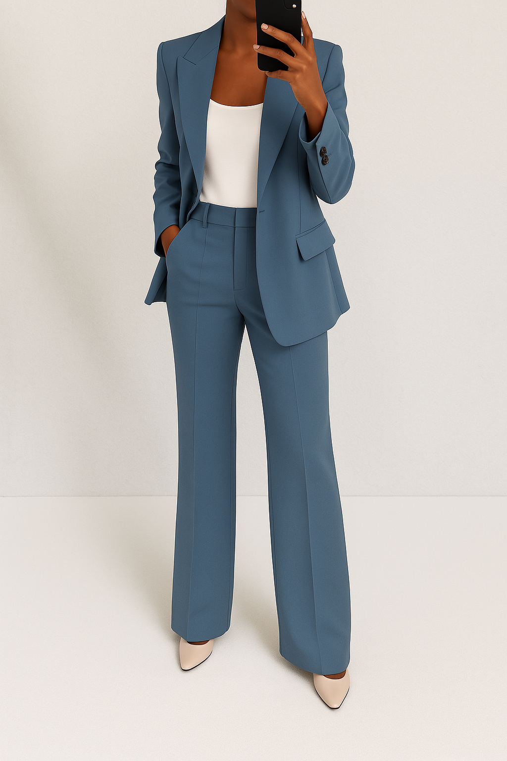 Conjunto feminino blazer e calça social corte clássico moderno