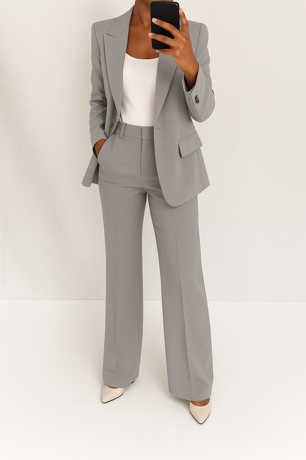 Conjunto feminino blazer e calça social corte clássico moderno