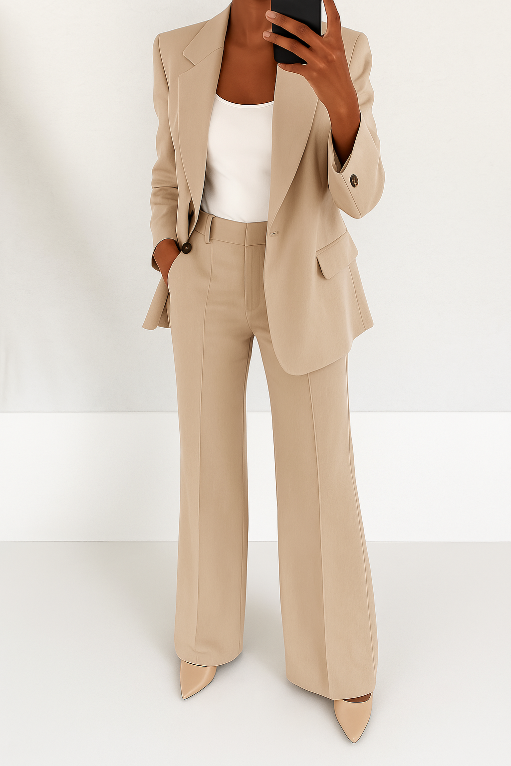 Conjunto feminino blazer e calça social corte clássico moderno