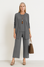 Conjunto feminino 3 peças colete calça e blusa corte elegante