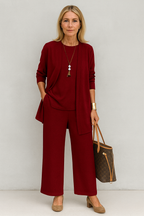 Conjunto feminino 3 peças colete calça e blusa corte elegante