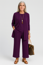 Conjunto feminino 3 peças colete calça e blusa corte elegante