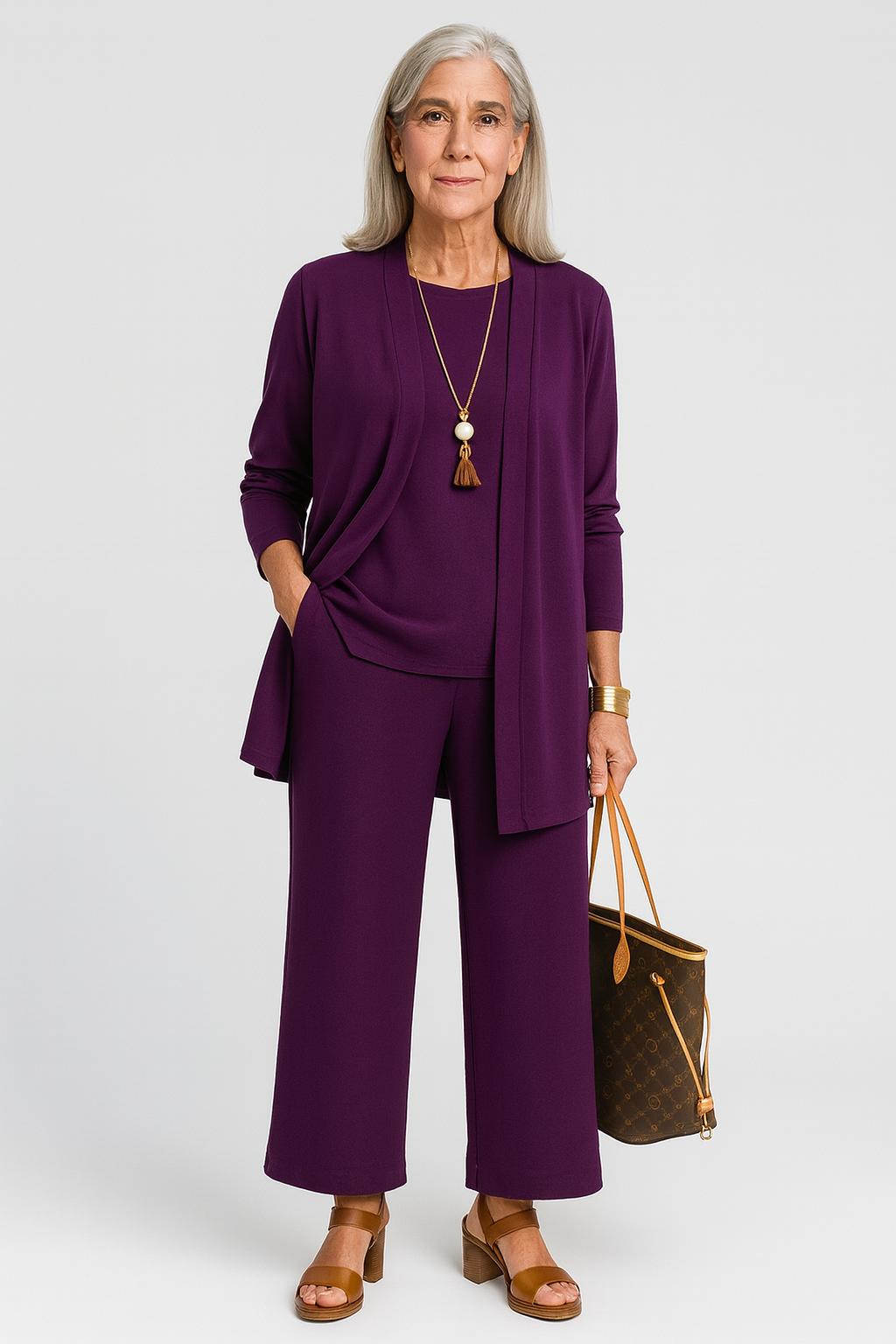 Conjunto feminino 3 peças colete calça e blusa corte elegante