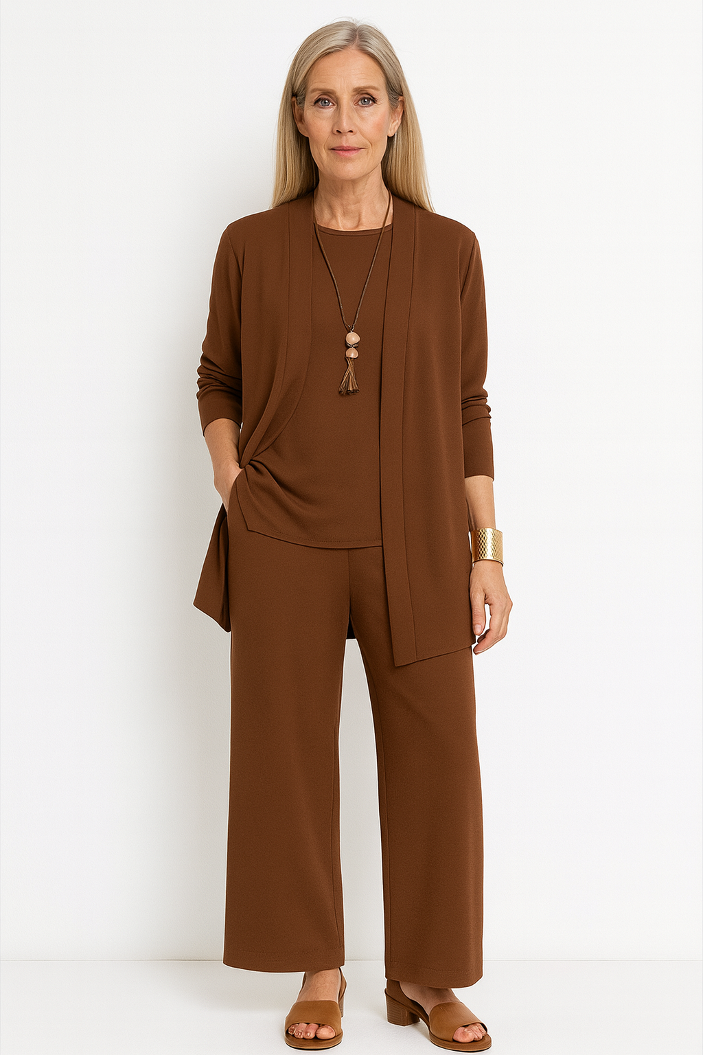 Conjunto feminino 3 peças colete calça e blusa corte elegante