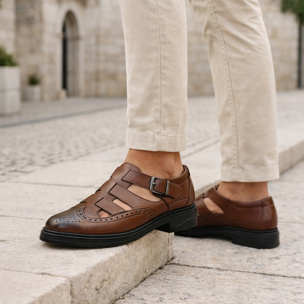 Sandálias de couro estilosas para homens - Fáceis de calçar