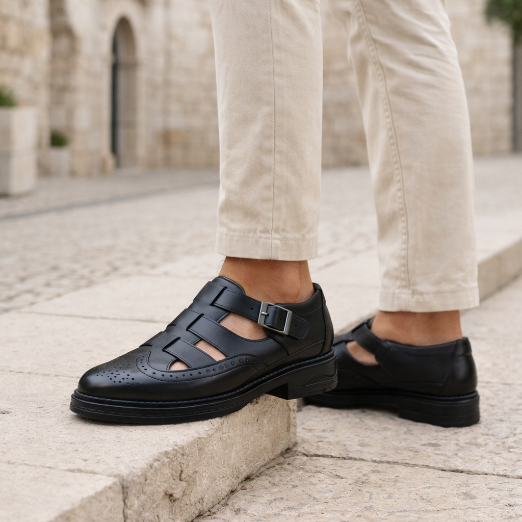 Sandálias de couro estilosas para homens - Fáceis de calçar