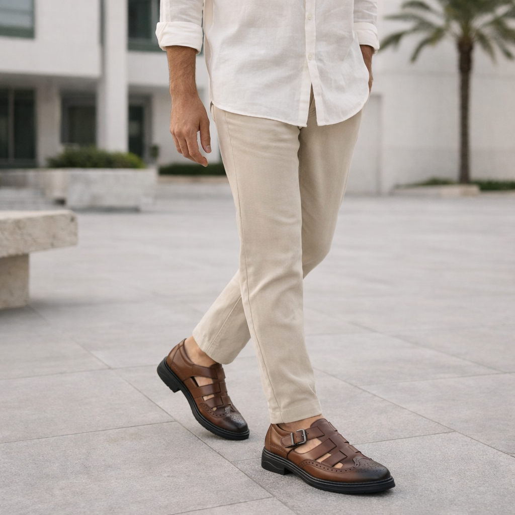 Sandálias de couro estilosas para homens - Fáceis de calçar