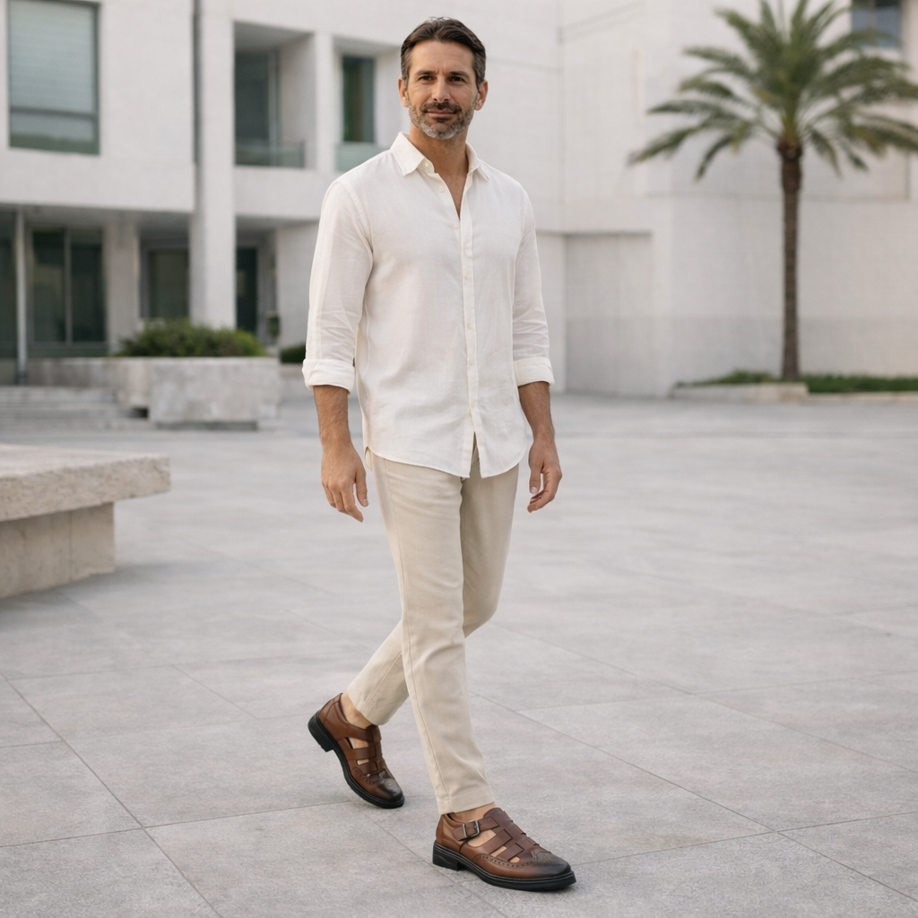 Sandálias de couro estilosas para homens - Fáceis de calçar