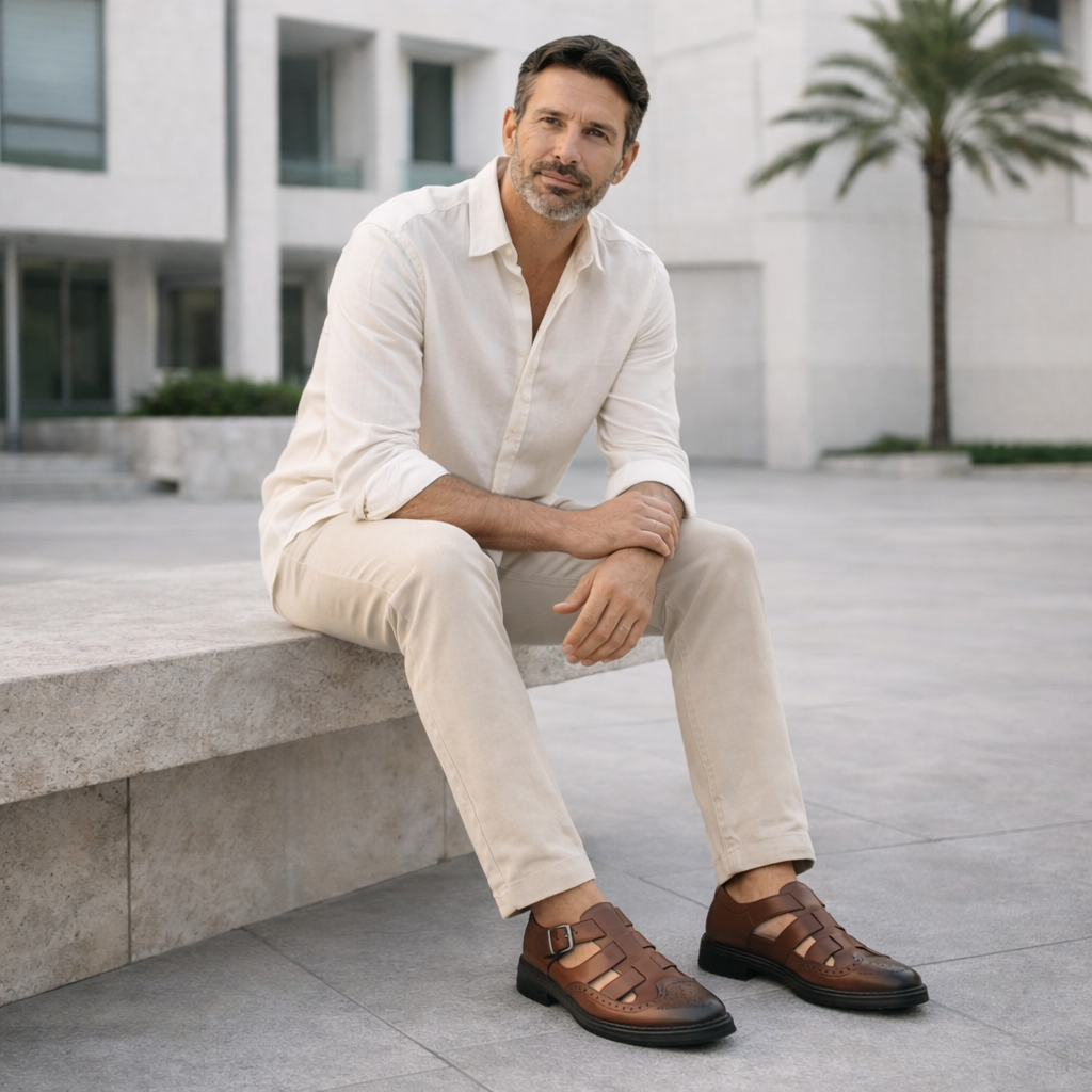 Sandálias de couro estilosas para homens - Fáceis de calçar