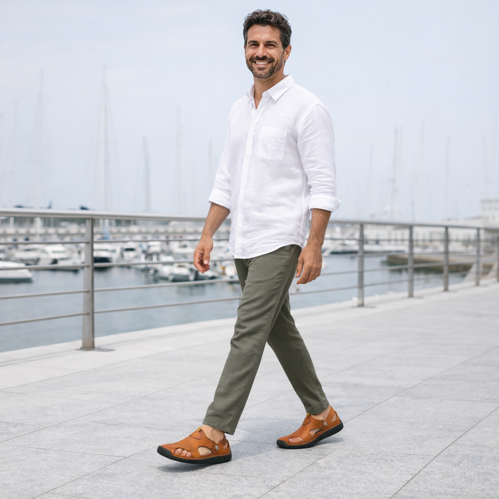 Sandálias masculinas de couro respirável - Confortáveis e casuais