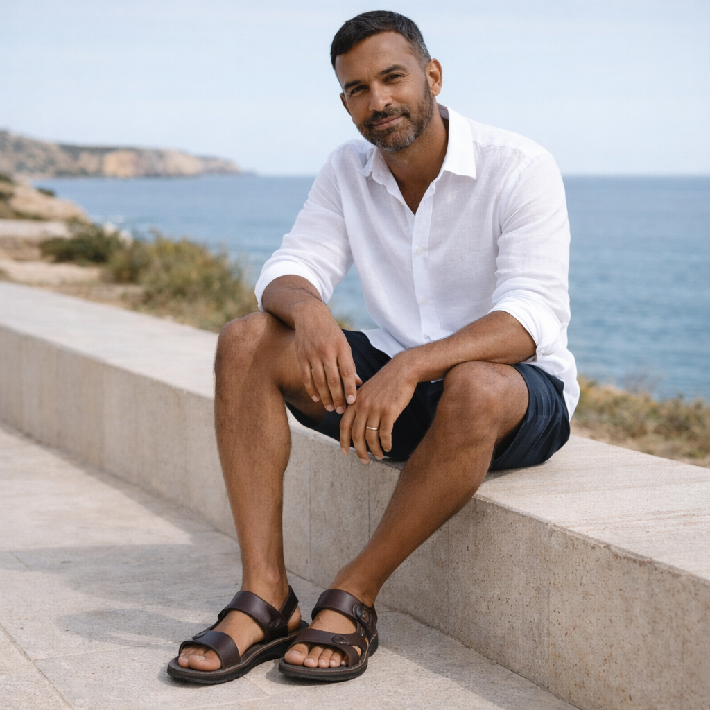 Henrik - Sandálias ortopédicas masculinas com suporte para o arco do pé