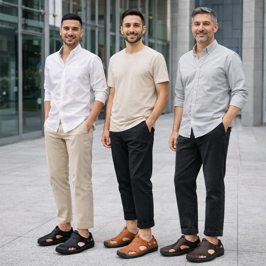 Sandálias masculinas de couro respirável - Confortáveis e casuais
