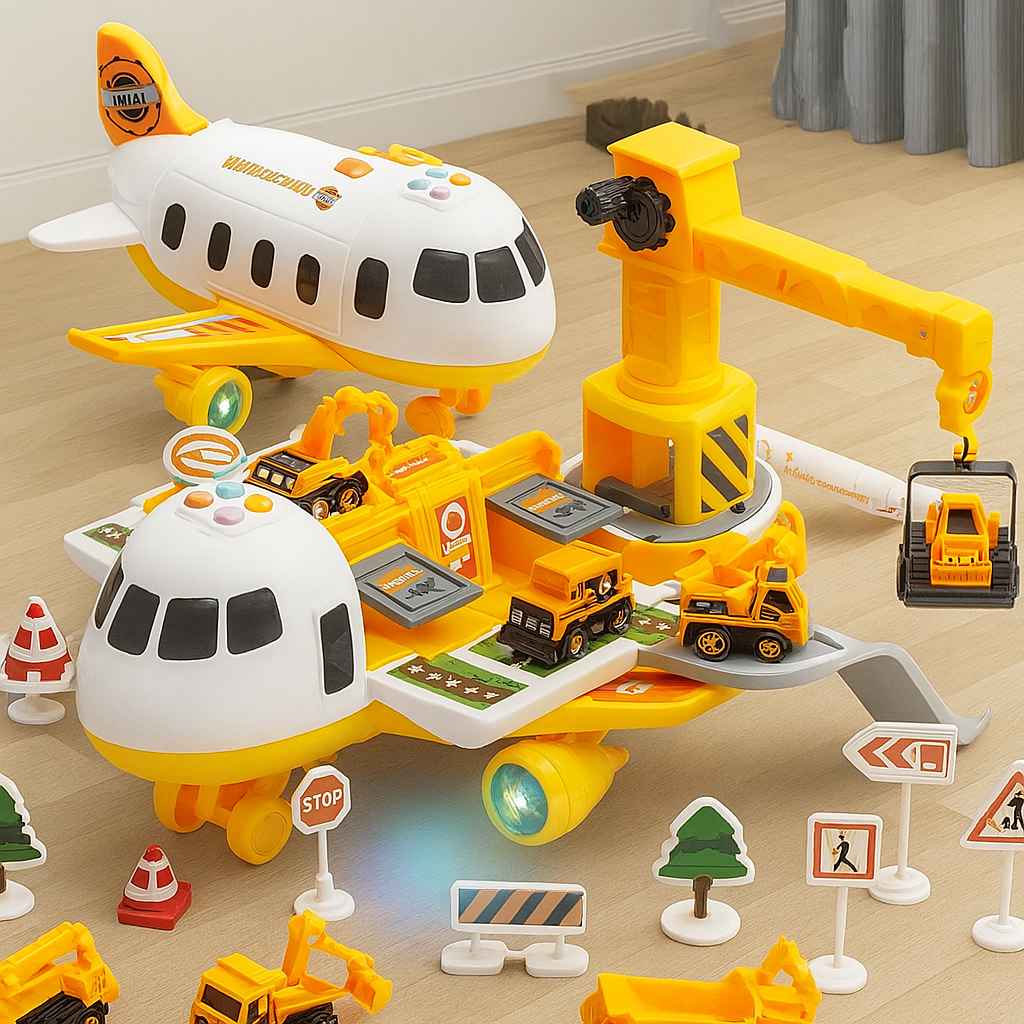 Conjunto de brinquedos avião multicolorido para crianças 3-6 anos com mini veículos e acessórios