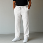 Calça linho folgada corte relaxado respirável