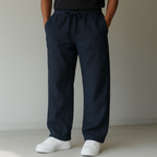 Calça linho folgada corte relaxado respirável