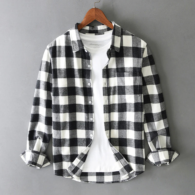 Camisa xadrez algodão manga longa homem corte regular com botões