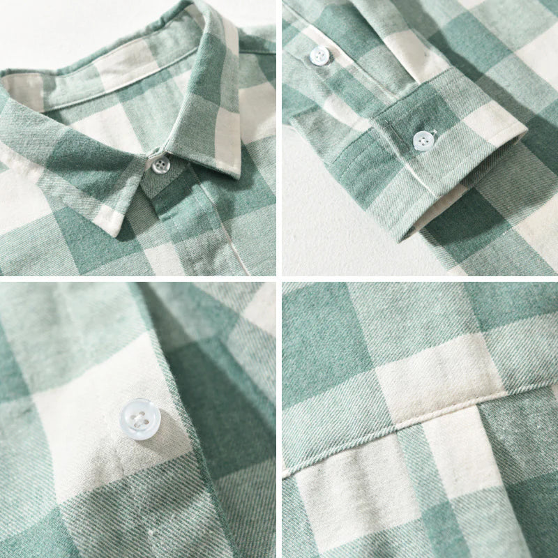 Camisa xadrez algodão manga longa homem corte regular com botões