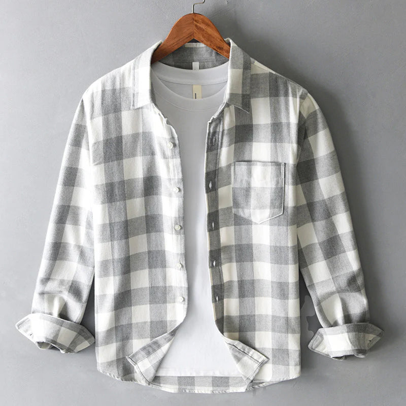 Camisa xadrez algodão manga longa homem corte regular com botões