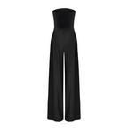 Macacão feminino bustier sem alças perna larga silhueta elegante